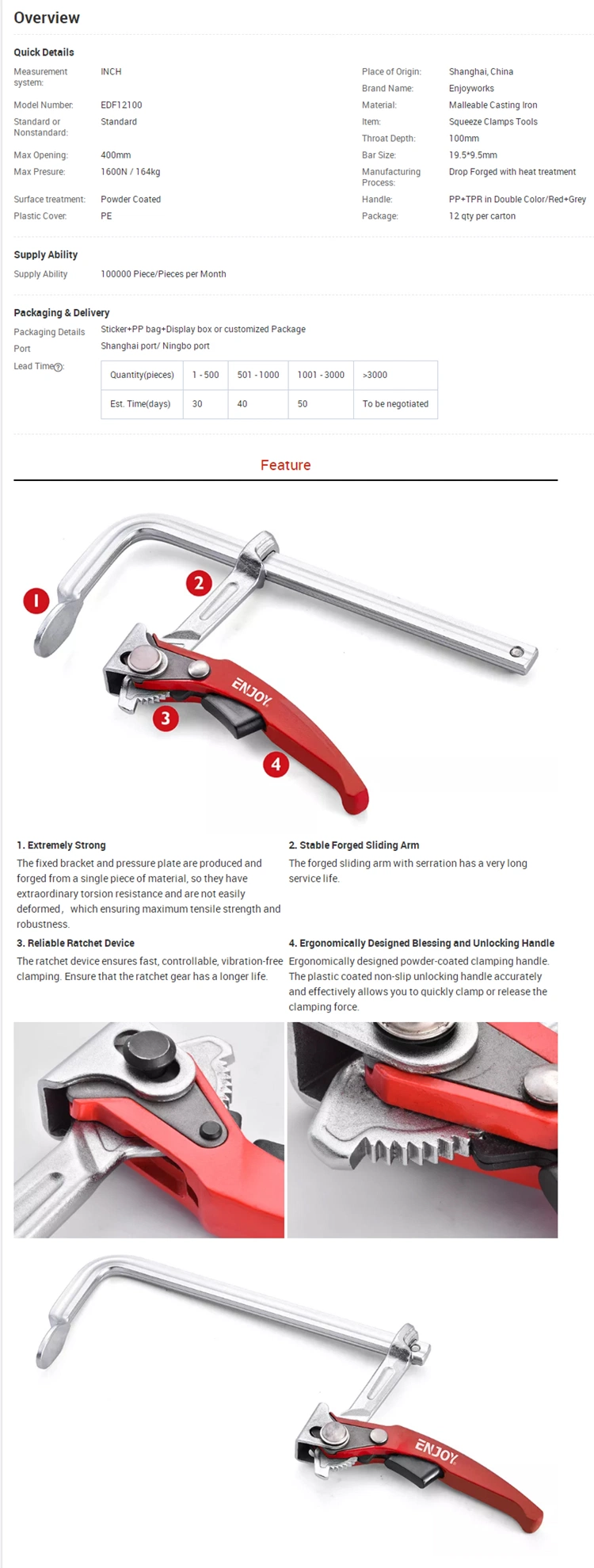 Woodworking Bar Clamp 4 Inch F Clamp Clip Bar Grip Quick Ratchet Release Squeeze Clamps Tools